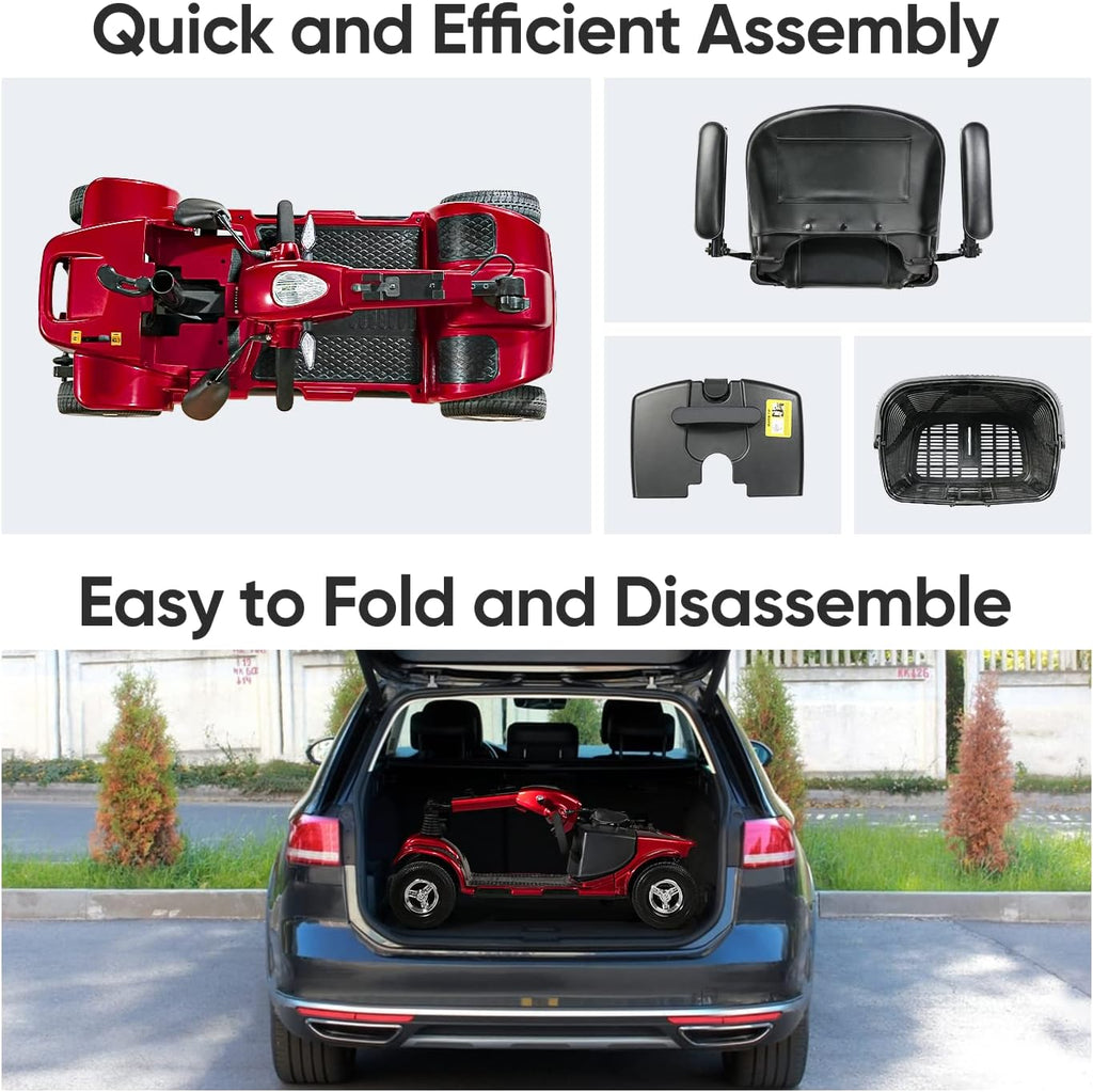 4 Wheel Mobility Scooter for Seniors, Collapsible with Basket T6098