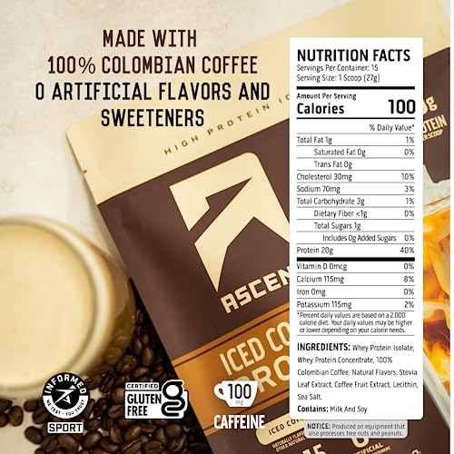 Iced Coffee Protein Powder, 20g Protein & 100mg Caffeine, Zero Artificial Flavors, 15 Servings B934503