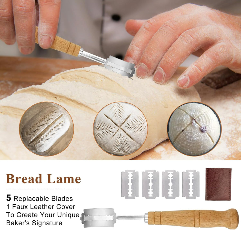 Sourdough Bread Proofing Basket Set with Liner, Lame, Dough Scraper and Brush D15411