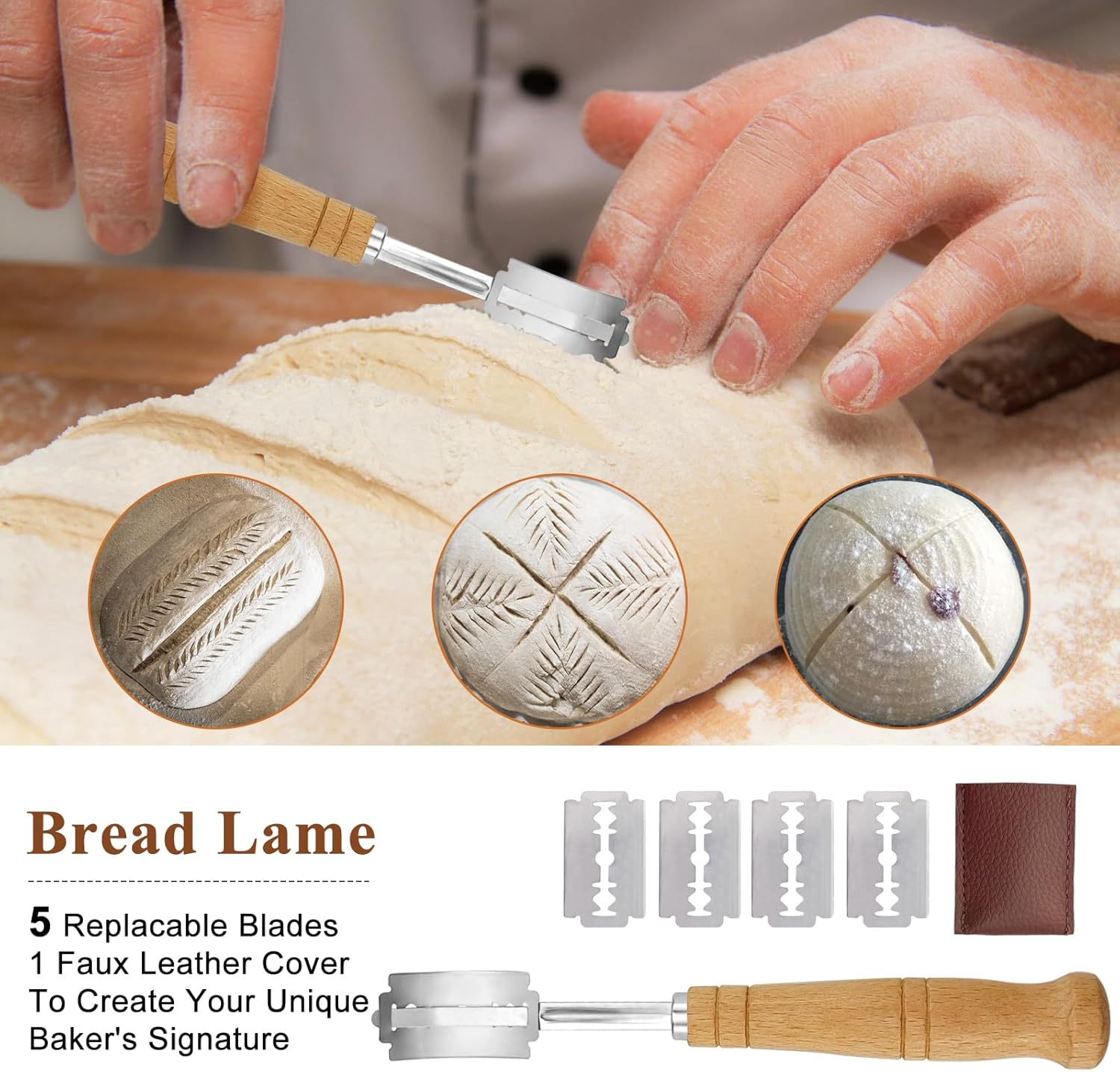 Sourdough Bread Proofing Basket Set with Liner, Lame, Dough Scraper and Brush D15411