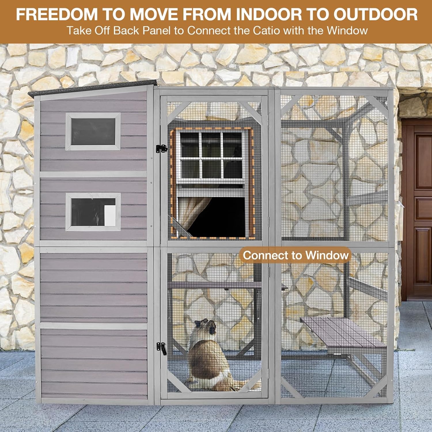 Outdoor Cat House with Run, 4-Tier Cat Cage Playpen F83073
