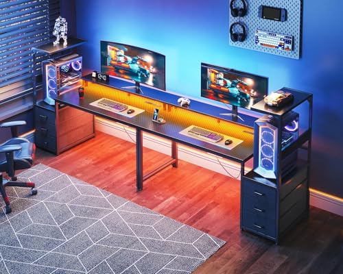 Gaming Desk with USB Charging Ports and LED Light T9380