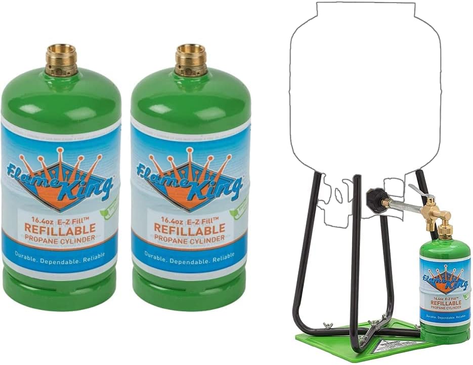 Flame King Refillable 1LB Empty Propane Cylinder Tanks (2-Pack) - with Refill Kit and CGA600 Connection