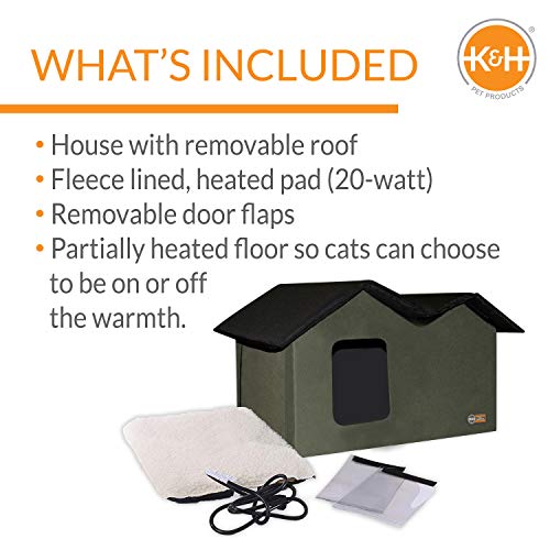 Outdoor Heated Cat House Extra-Wide Shelter for Two, Olive A7880