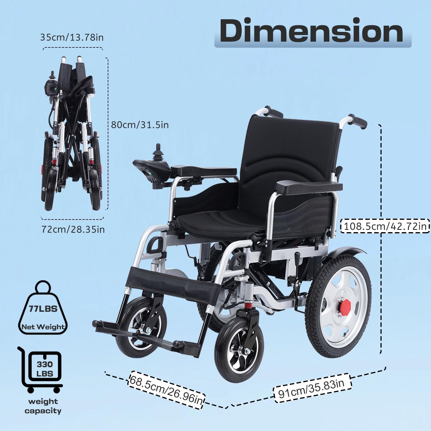 Foldable Electric Wheelchair for Adults, 500W Motor, 20 Mile Range P963494