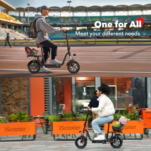 Electric Scooter with Seat, Long Range, Adjustable Handlebar, Dual Suspension J439