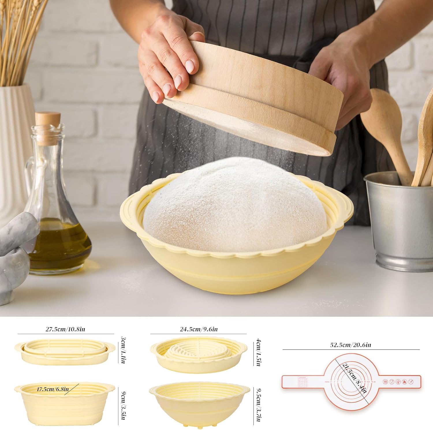 Sourdough Bread Proofing Basket Set of 2, Round 9" & Oval 10" B995110