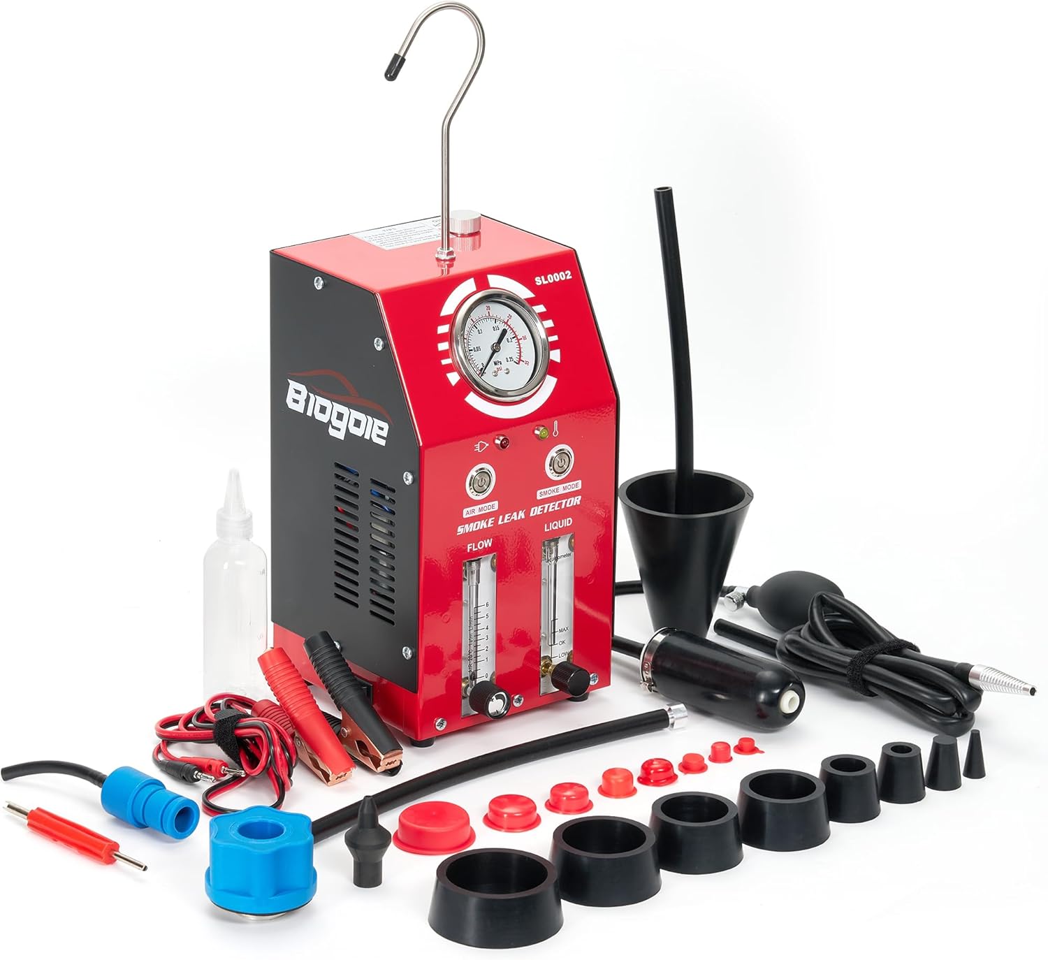 Automotive EVAP Smoke Machine - Dual Mode 12V Car Fuel Pipe System Leak Detector Tester with Oil Level & Adjustable Flowmeter for All Vehicles