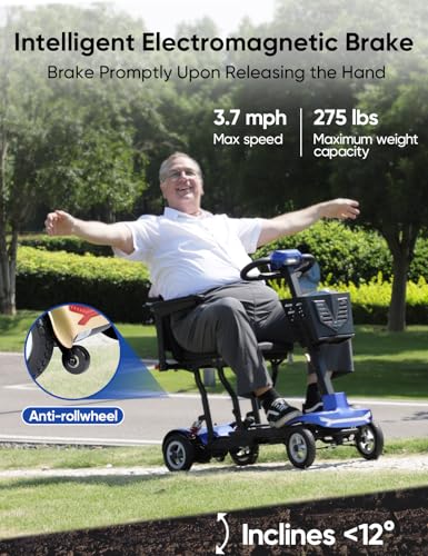 Ultra Lightweight Folding Mobility Scooter for Adults, 4 Wheel, Travel, Blue X114884