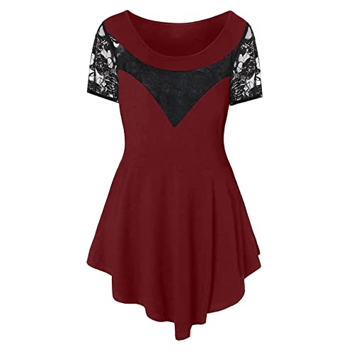 Women's Summer Casual Floral Lace Short Sleeve Blouse W6043