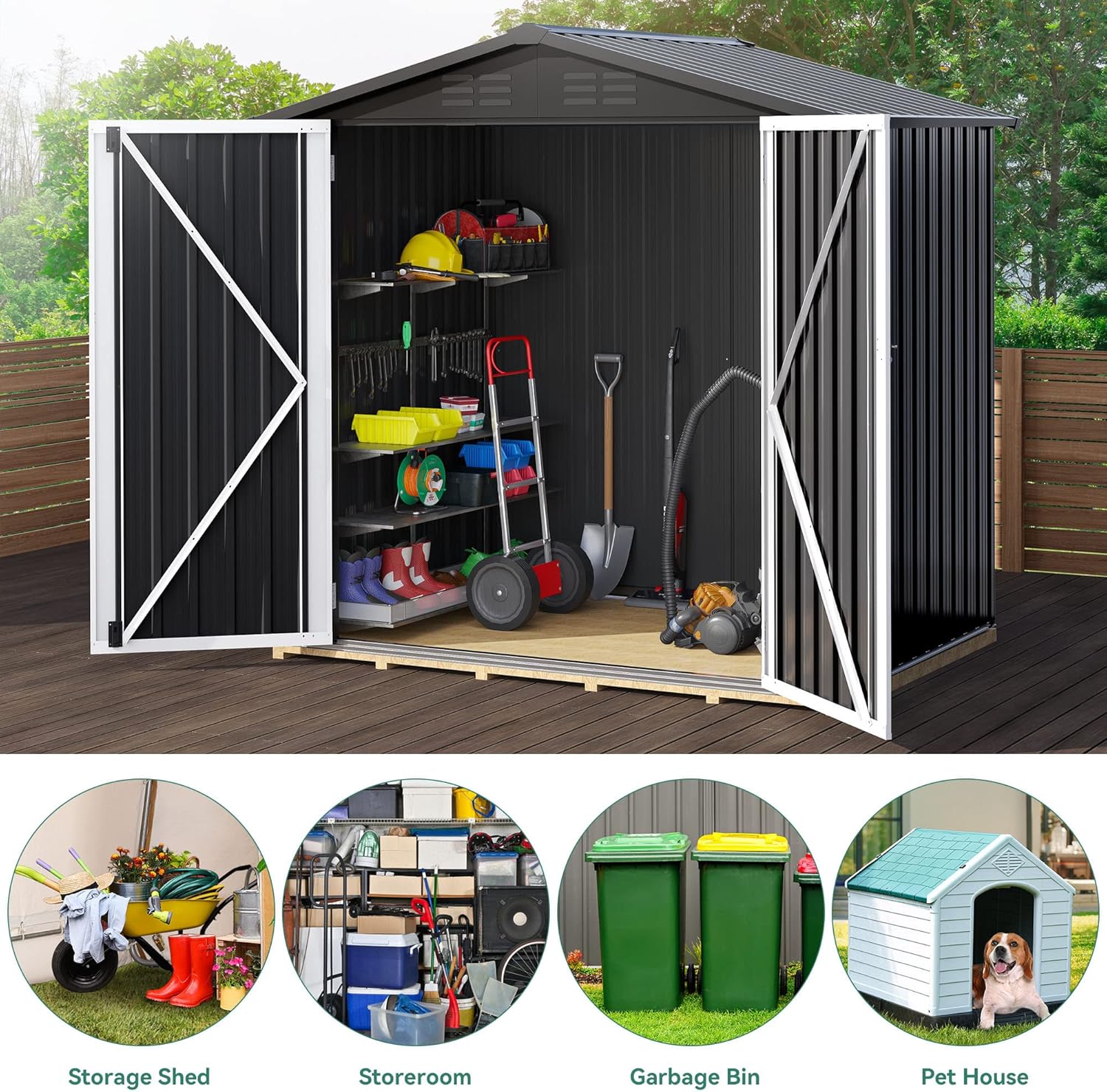 Outdoor Metal Storage Shed 6x4 ft with Lockable Doors W499033