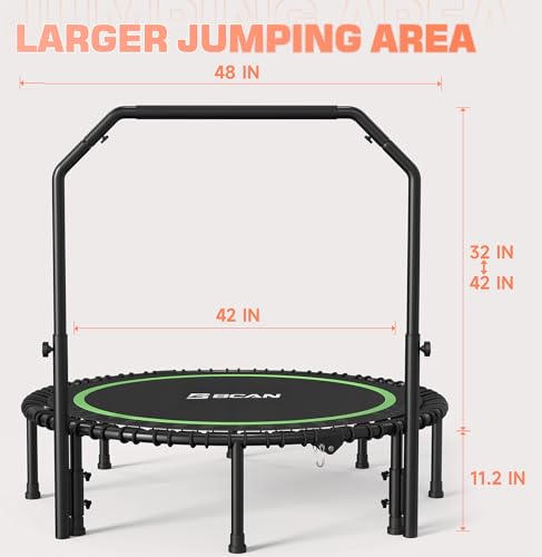 Foldable Mini Trampoline with Adjustable Foam Handle for Indoor Workout M8038