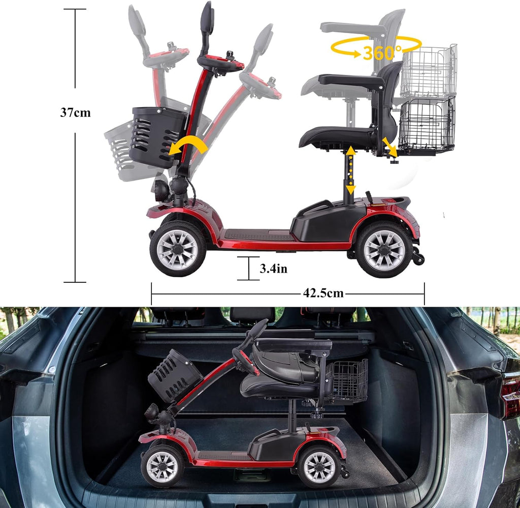 Folding Electric Mobility Scooter for Seniors with Dual Battery and Basket T6721