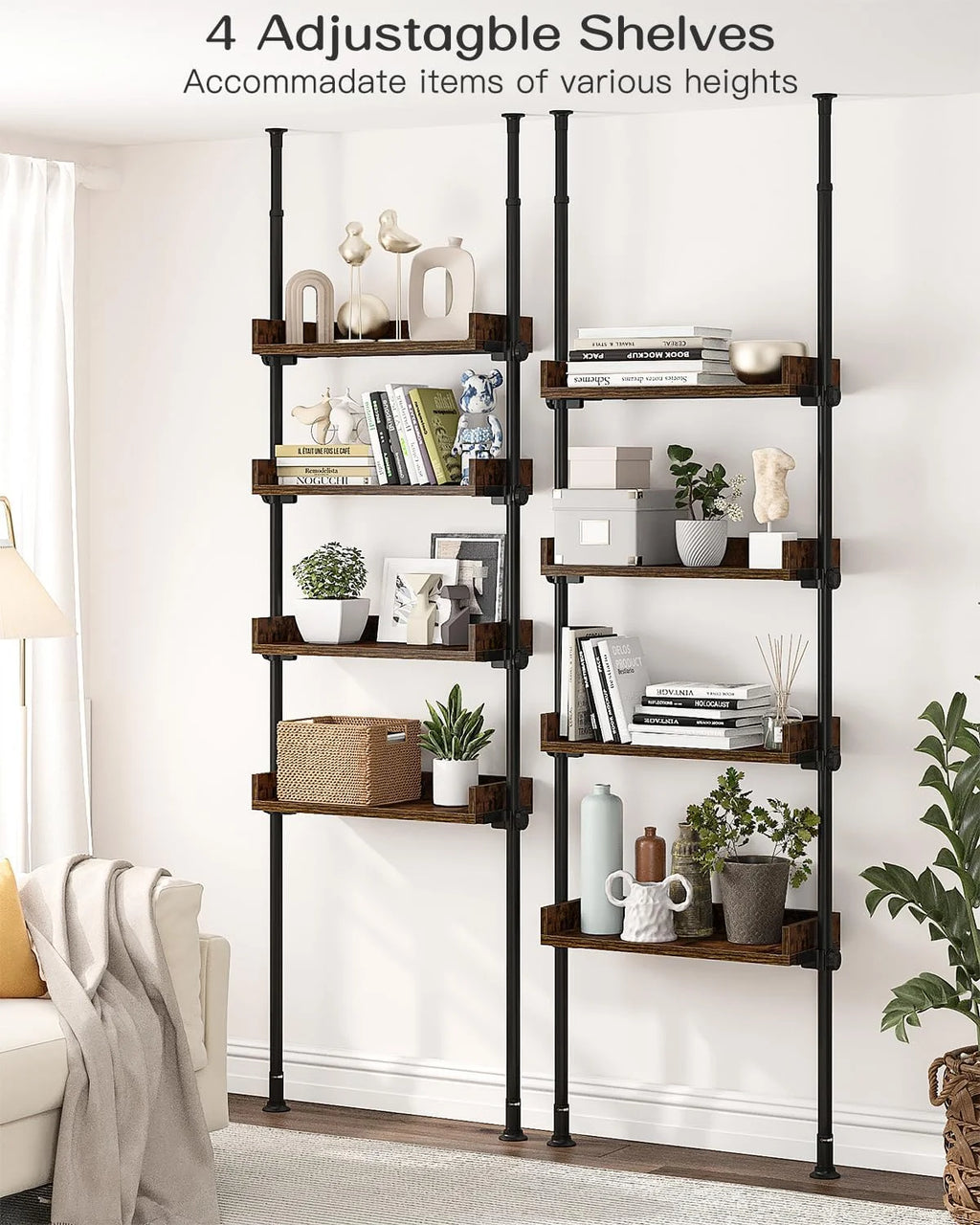 Over-the-Toilet Storage, 4-Tier Adjustable Wood Shelves, Rustic Brown U368492