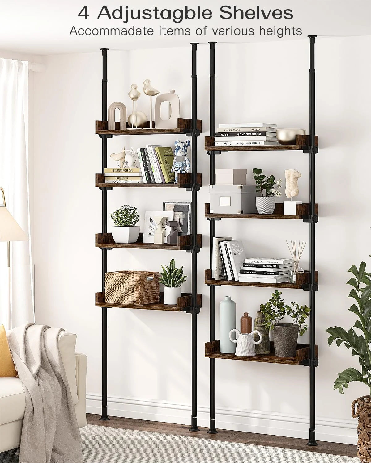 Over-the-Toilet Storage, 4-Tier Adjustable Wood Shelves, Rustic Brown U368492