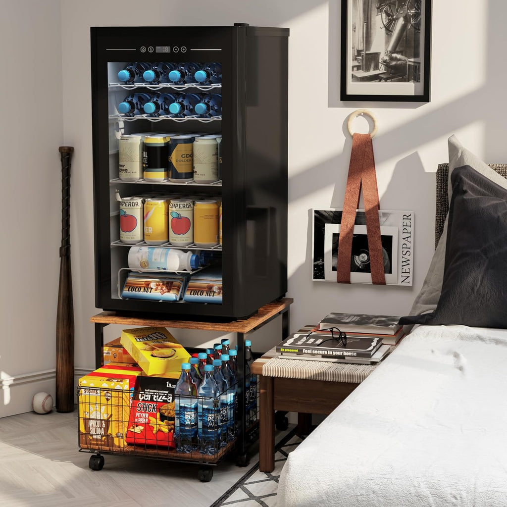 Mini Fridge Stand with Storage, 4 Lockable Wheels P665465