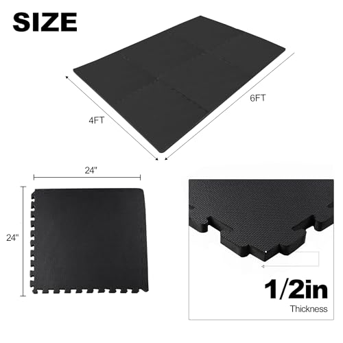 1" Thick EVA Interlocking Foam Gym Flooring Mat, 6 Tiles, Black M5857