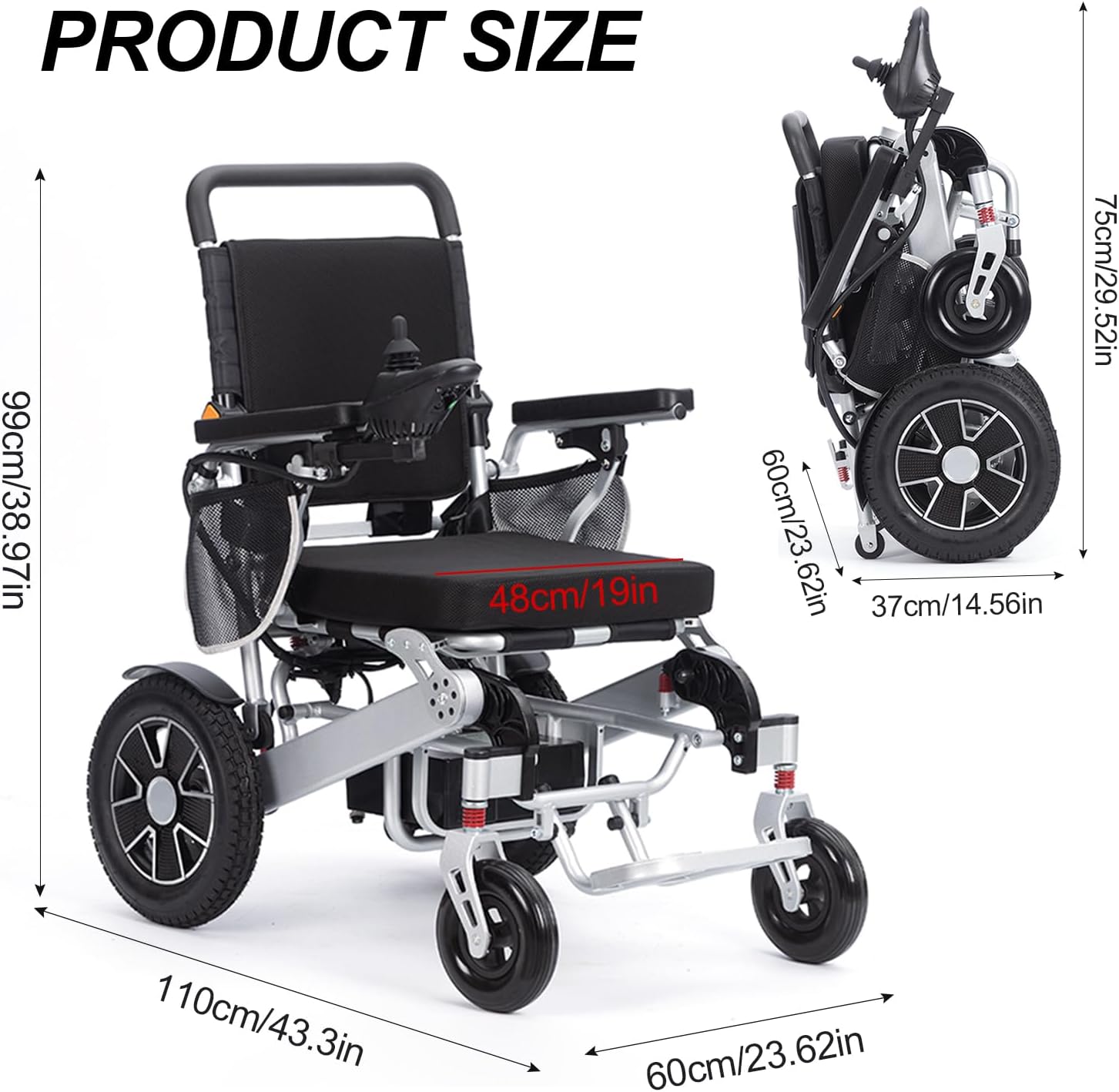 Electric Wheelchairs for Adults,20 Miles Travel Range Portable Power Wheelchair,Lightweight Foldable All Terrain Motorized Wheelchair for Seniors,Folding Power Motorized Wheel Chair Airline Approved