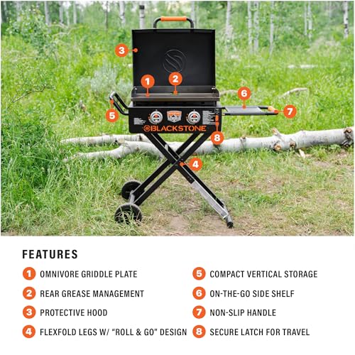 22" Two-Burner Scissor-Leg Gas Griddle with Hood, Wheels, and Side Shelf G855
