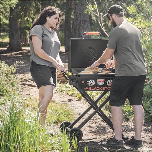22" Two-Burner Scissor-Leg Gas Griddle with Hood, Wheels, and Side Shelf G855