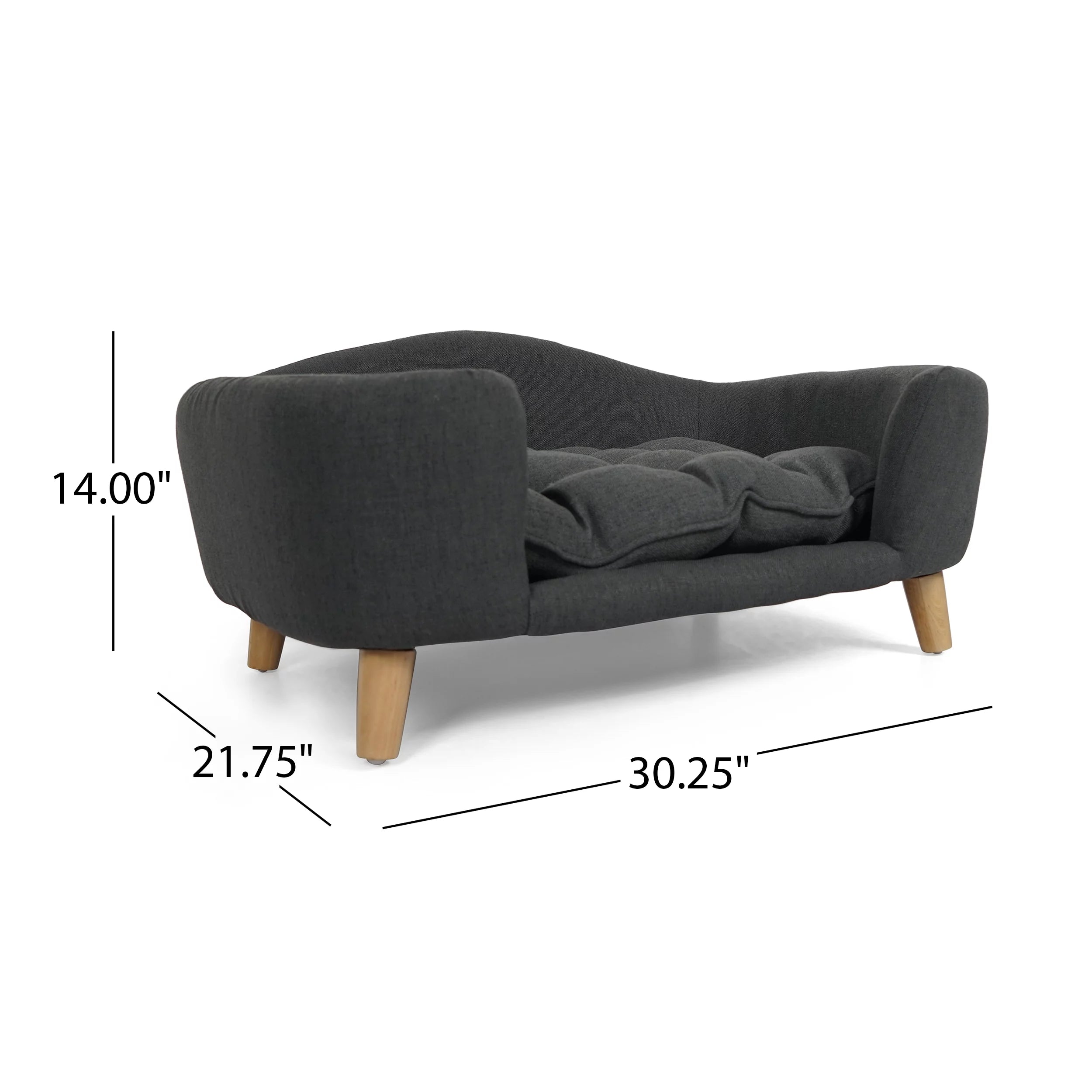 Mid Century Small Plush Pet Bed, Dark Gray and Natural I958