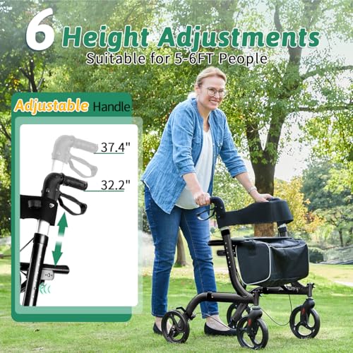 Rollator Walker with Seat, Lightweight Folding Walker with Brakes and Cup Holder U2130