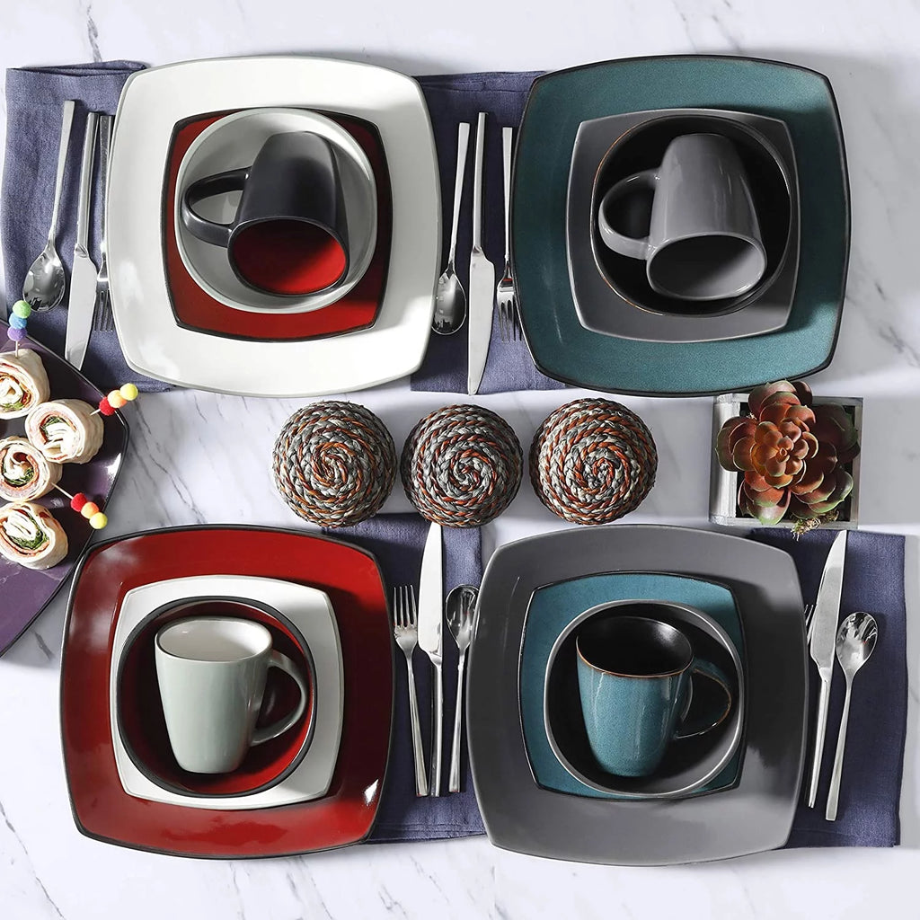 Teal Dinnerware Set, 16 Piece Plates Bowls and Mugs Z89386