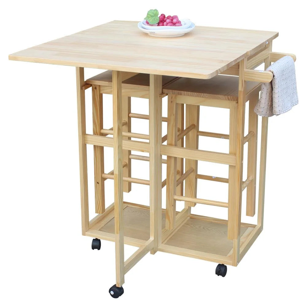 Kitchen Island Rolling Trolley Cart with Stools I1439