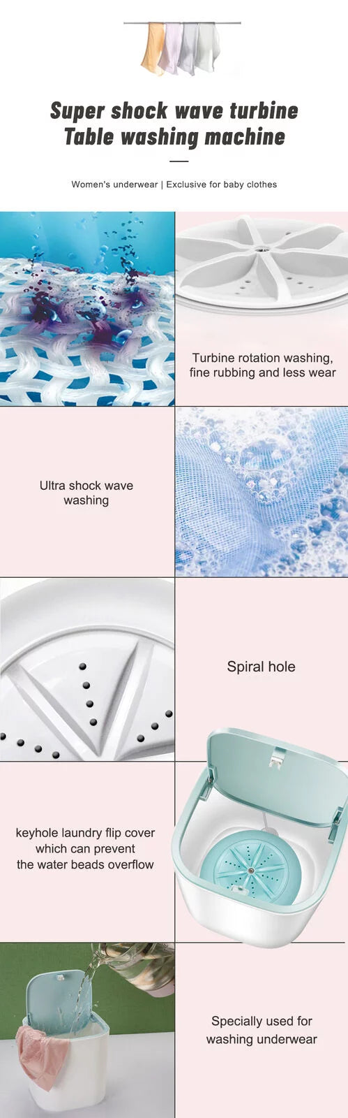 Portable Mini Washer 3.8L Compact Countertop Laundry Machine for Travel Camping Dorms H5108
