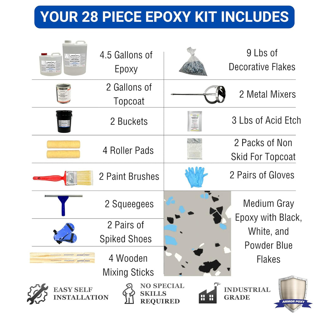 Garage Floor Epoxy Kit, 900 Sq Ft, Gray, Industrial Grade Coating Z124