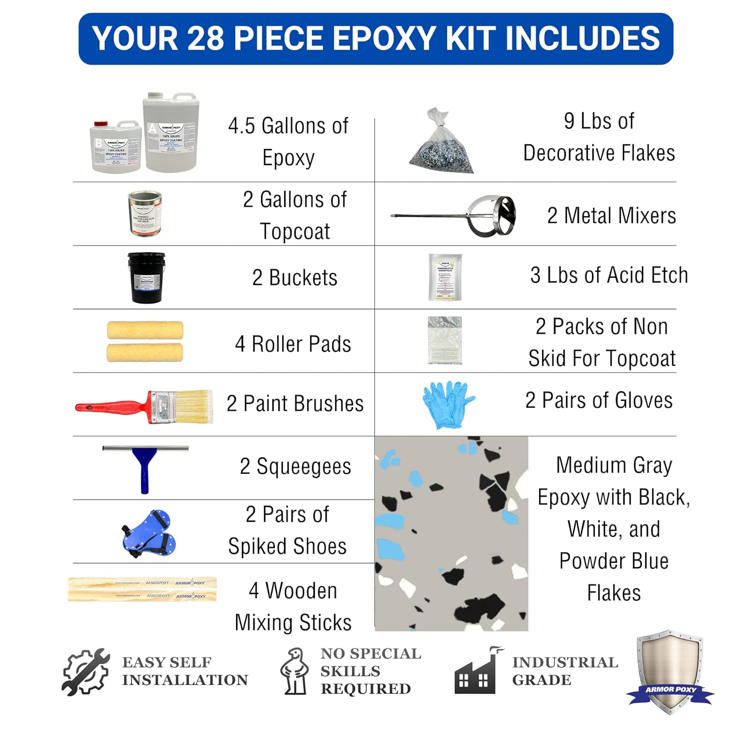 Garage Floor Epoxy Kit, 900 Sq Ft, Gray, Industrial Grade Coating Z124