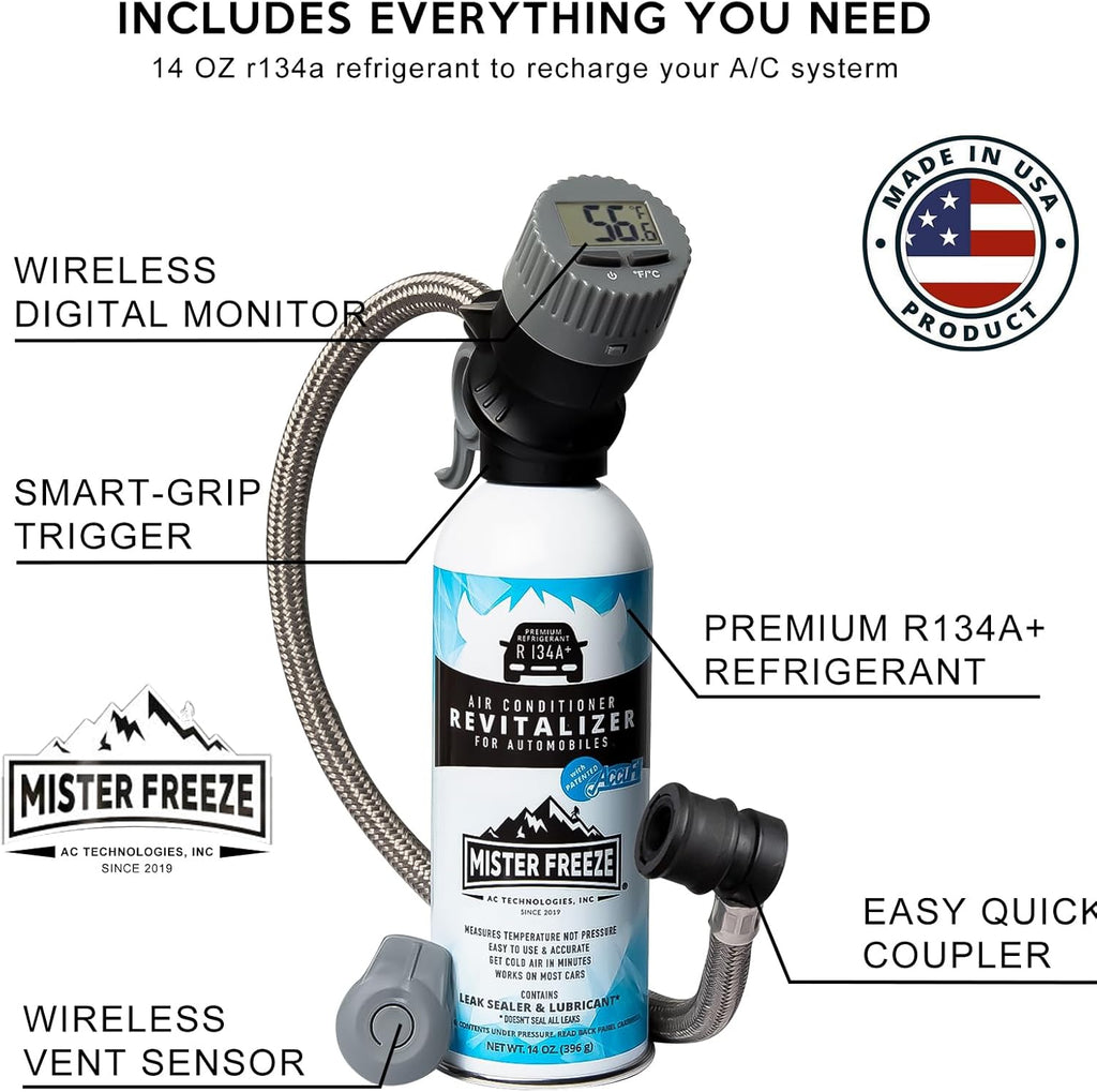 AC Refrigerant Recharge Kit with Wireless Digital Temperature Sensor, 14 oz F5204