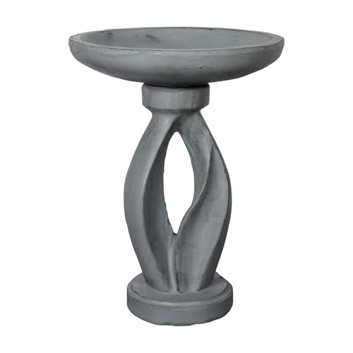 Wood-Look Concrete Bird Bath with Decorative Faux Bird A9133