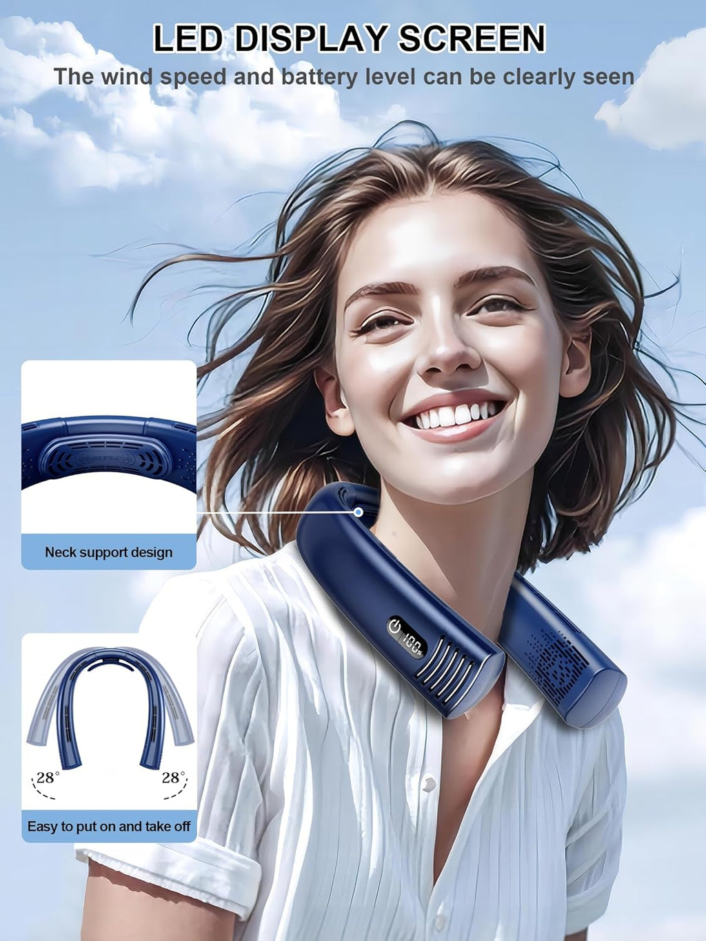 Portable Neck Fan Rechargeable 7000mAh, Bladeless 360° Airflow Cooling K396090