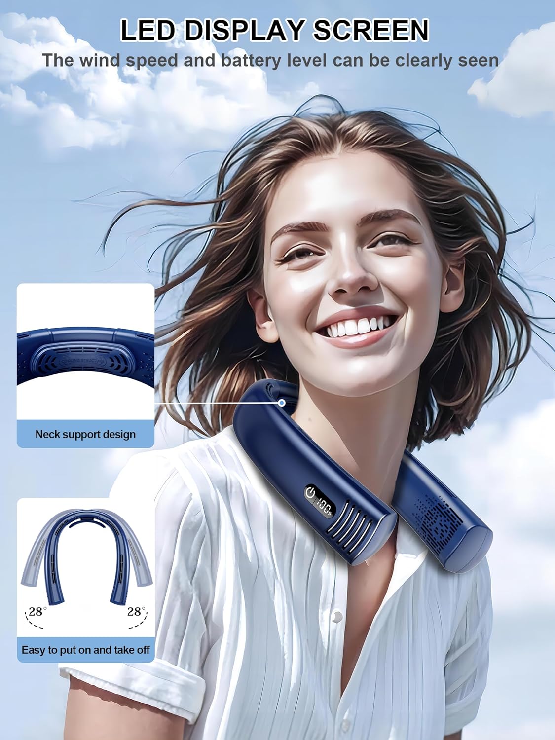 Portable Neck Fan Rechargeable 7000mAh, Bladeless 360° Airflow Cooling K396090