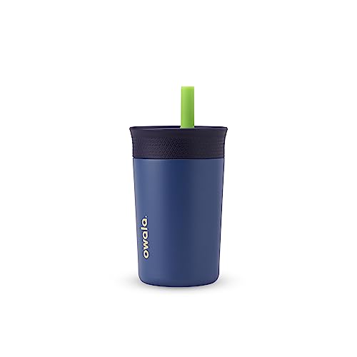 Owala Kids Insulation Stainless Steel Tumbler with Spill Resistant Flexible Straw, Easy to Clean, Kids Water Bottle, Great for Travel, Dishwasher Safe, 12 Oz, Pink and Purple (Lilac Rocket)