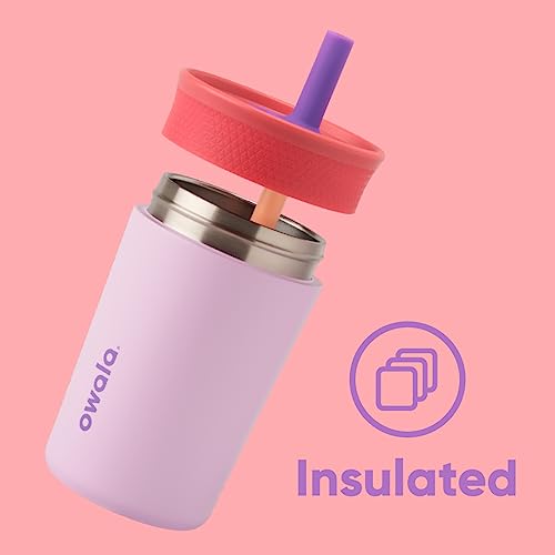 Kids Insulated Stainless Steel Tumbler with Straw, 12 oz, Pink and Purple D7580