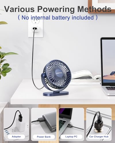 USB Desk Fan Small Quiet - 3 Speeds Mini Personal Portable Fan 360° Rotation Adjustable, 5 Inch Office Table Cooling Gadgets on Desktop A3952