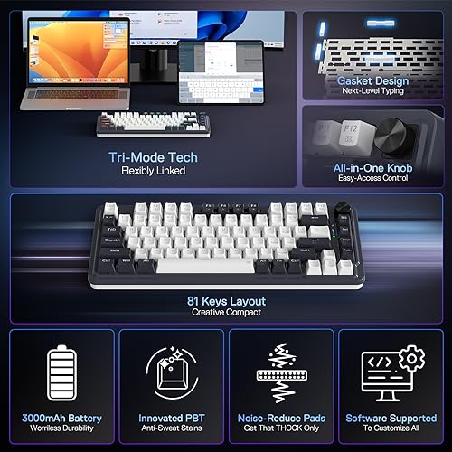 75% Wireless RGB Gaming Keyboard, 81 Keys Hot-Swap Mechanical W558360