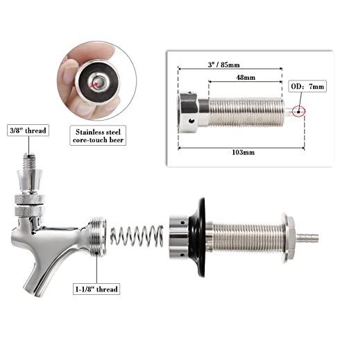 Draft Beer Faucet Shank with 1/4'' Beer Line Barb, Stainless Core Z9714