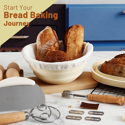Sourdough Bread Proofing Basket Set with Linen Liner, 9.5 Inch Round and 10.5 Inch Oval X97259