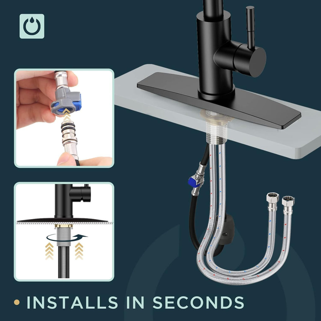 Black Kitchen Faucet with Pull Down Sprayer, Matte Black, High Arc Spout Z917