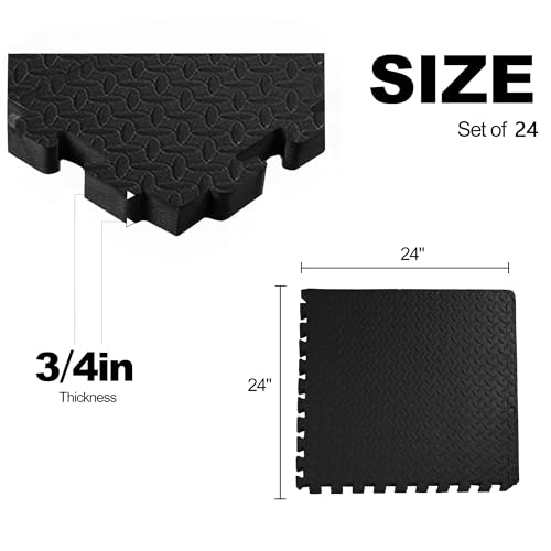 1" Thick EVA Interlocking Foam Gym Flooring Mat, 6 Tiles, Black M5857