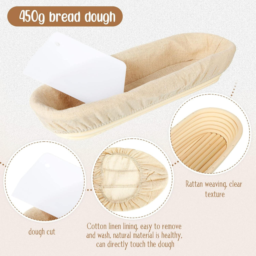 Oval Banneton Bread Proofing Basket with Liners, 4 Pieces D4811