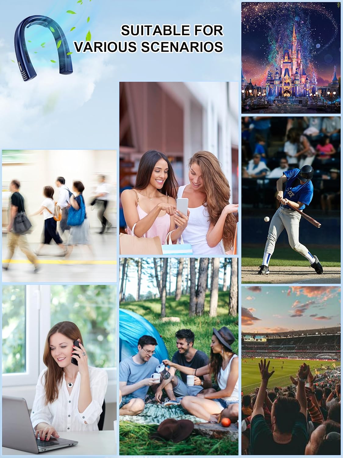 Portable Neck Fan Rechargeable 7000mAh, Bladeless 360° Airflow Cooling K396090