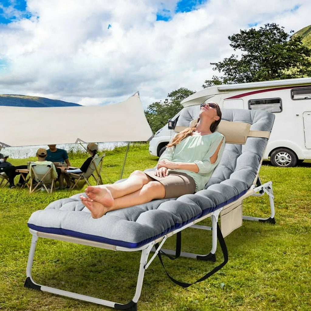 Heavy Duty Tanning Chair with Face & Arm Holes, Adjustable 5-Position Folding Chaise Lounge F5608