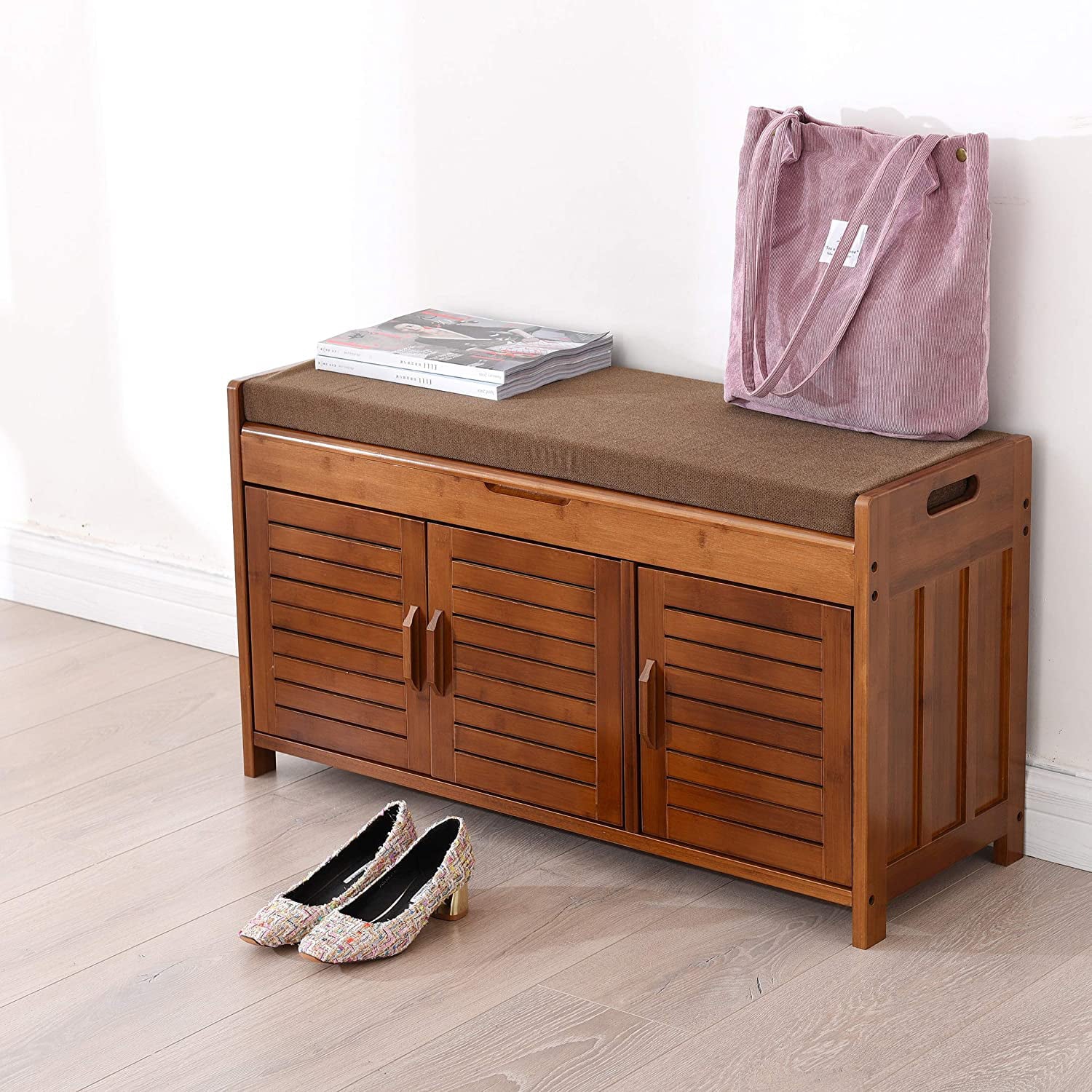 Shoe Storage Bench with Detachable Cushion and Hidden Compartment V756