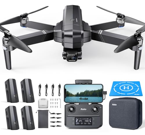 Ruko U11PRO First Drone with Camera for Adults, 4K UHD, FAA Remote ID Comply, 52 Mins Fly Time 2 Batteries, GPS Auto Return, Indoor-Outdoor Mode, Scale 5 Wind Resistance, Beginners Waypoint