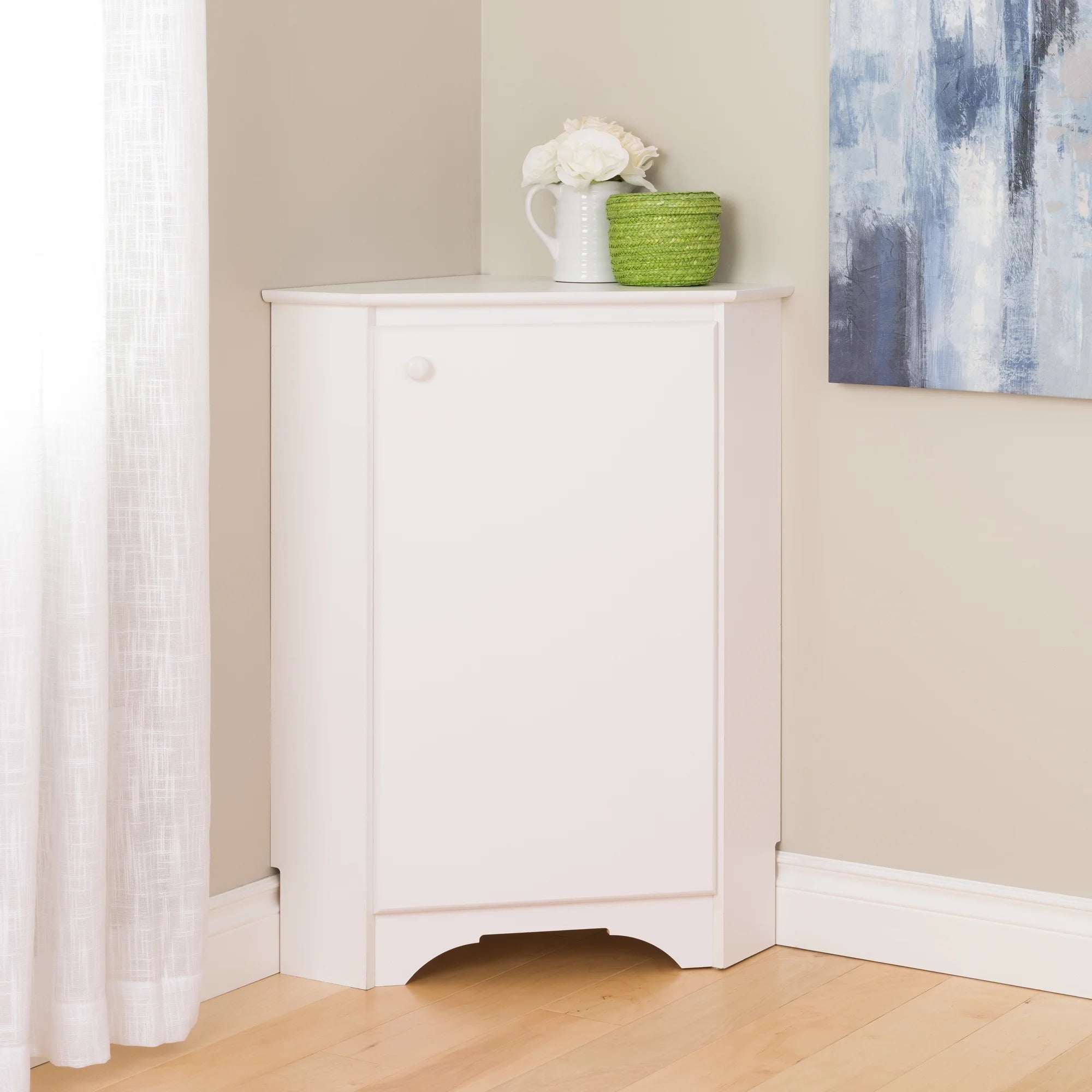 Corner Storage Cabinet with Doors, White C57073