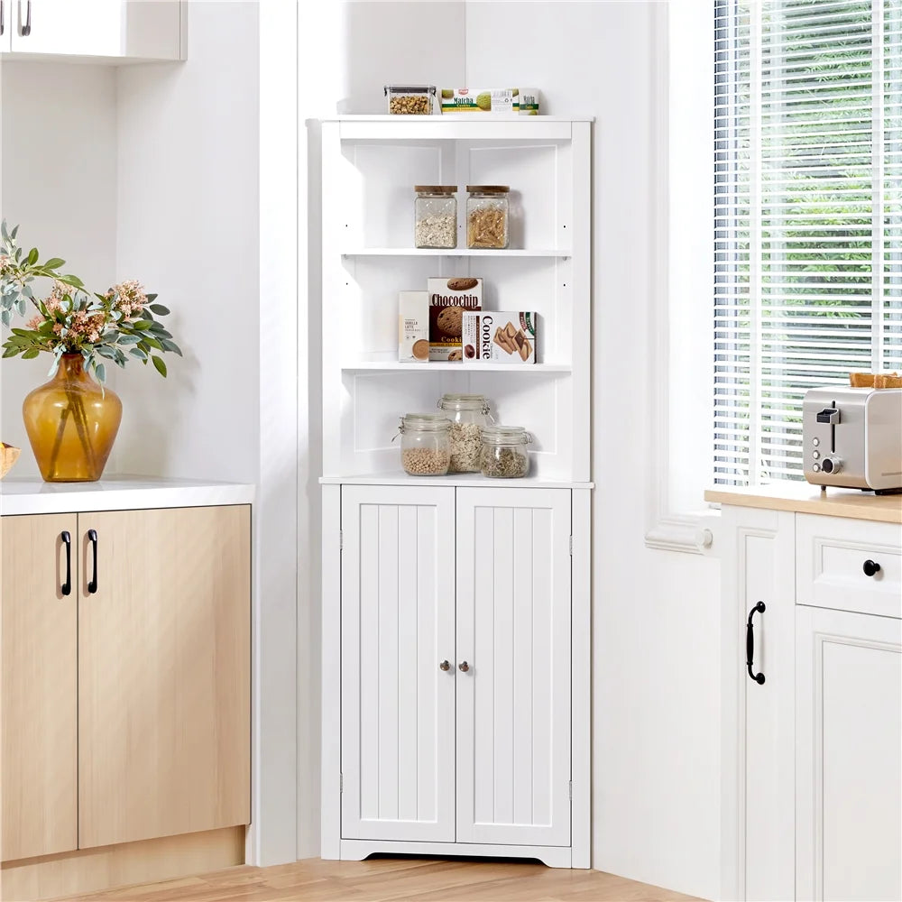 White Wooden Corner Cabinet with Open Shelf for Bathroom M97185
